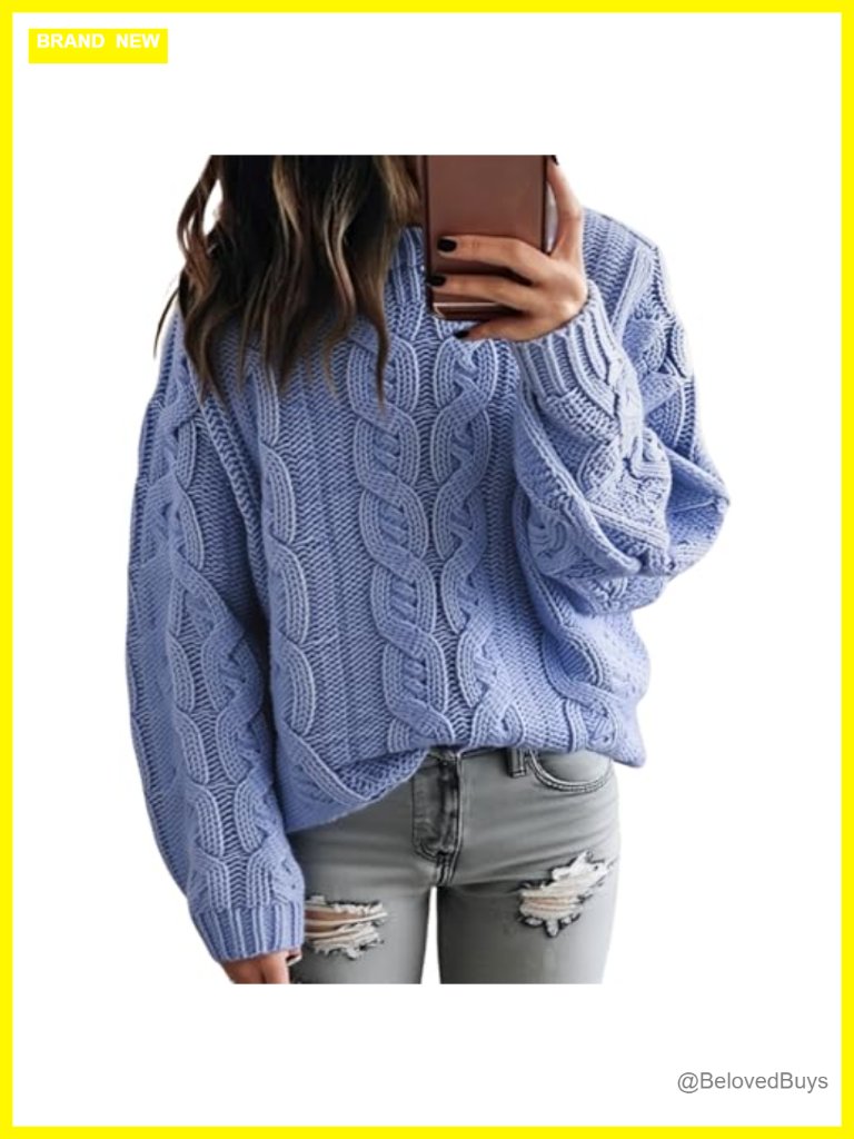 Cable Knit Chunky Pullover Sweater For Women Long Sleeve Crewneck Oversized